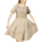 Beige Australia Lizard With Aboriginal Art Kid Short Sleeve Dress