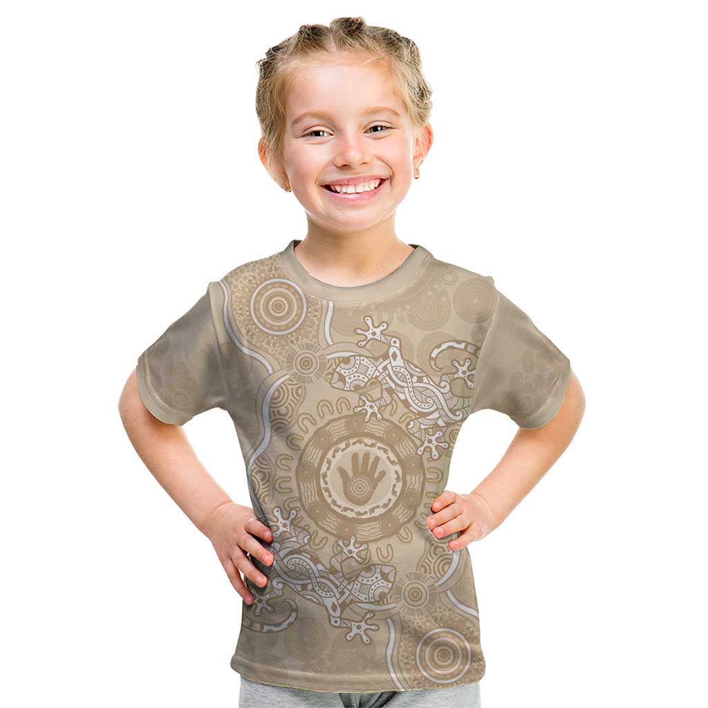 Beige Australia Lizard With Aboriginal Art Kid T Shirt