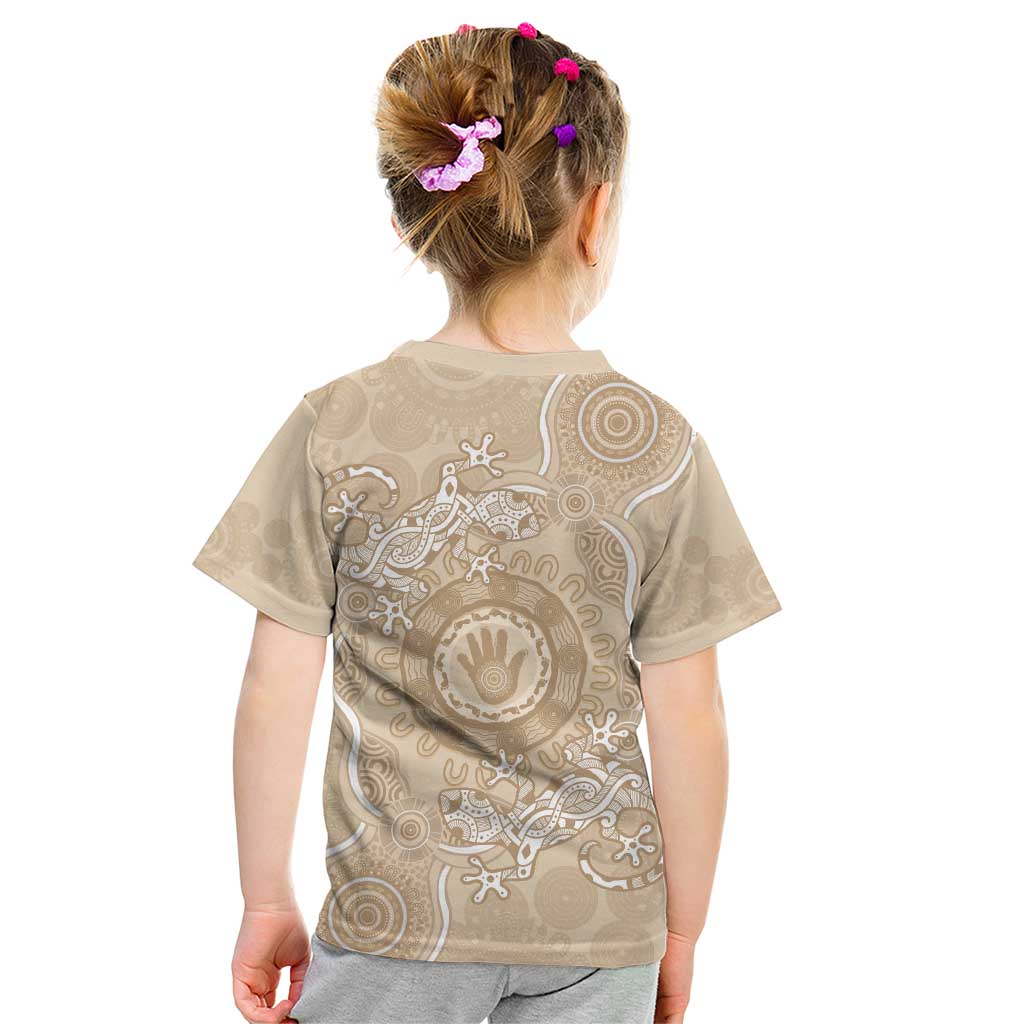 Beige Australia Lizard With Aboriginal Art Kid T Shirt