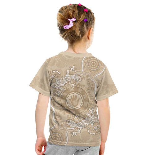 Beige Australia Lizard With Aboriginal Art Kid T Shirt