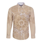 Beige Australia Lizard With Aboriginal Art Long Sleeve Button Shirt