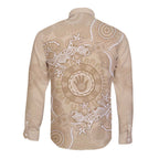 Beige Australia Lizard With Aboriginal Art Long Sleeve Button Shirt