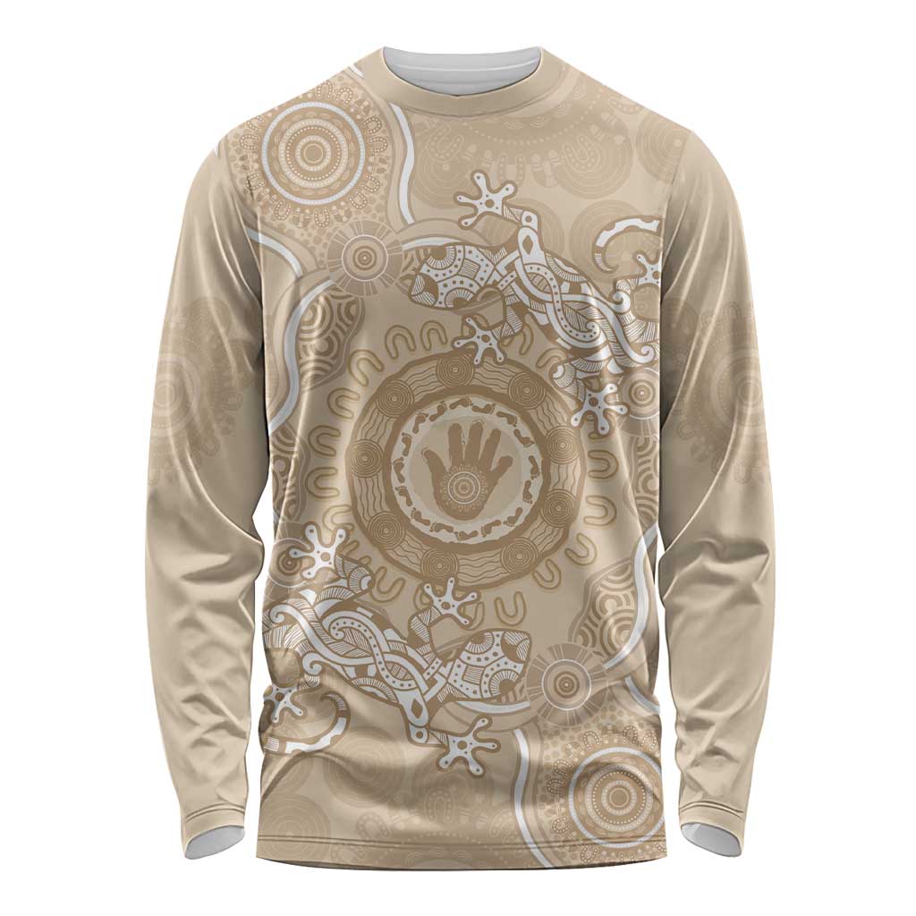 Beige Australia Lizard With Aboriginal Art Long Sleeve Shirt