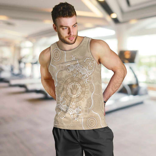 Beige Australia Lizard With Aboriginal Art Men Tank Top