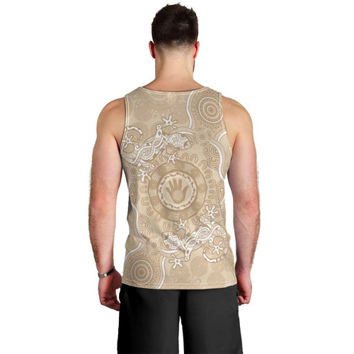Beige Australia Lizard With Aboriginal Art Men Tank Top
