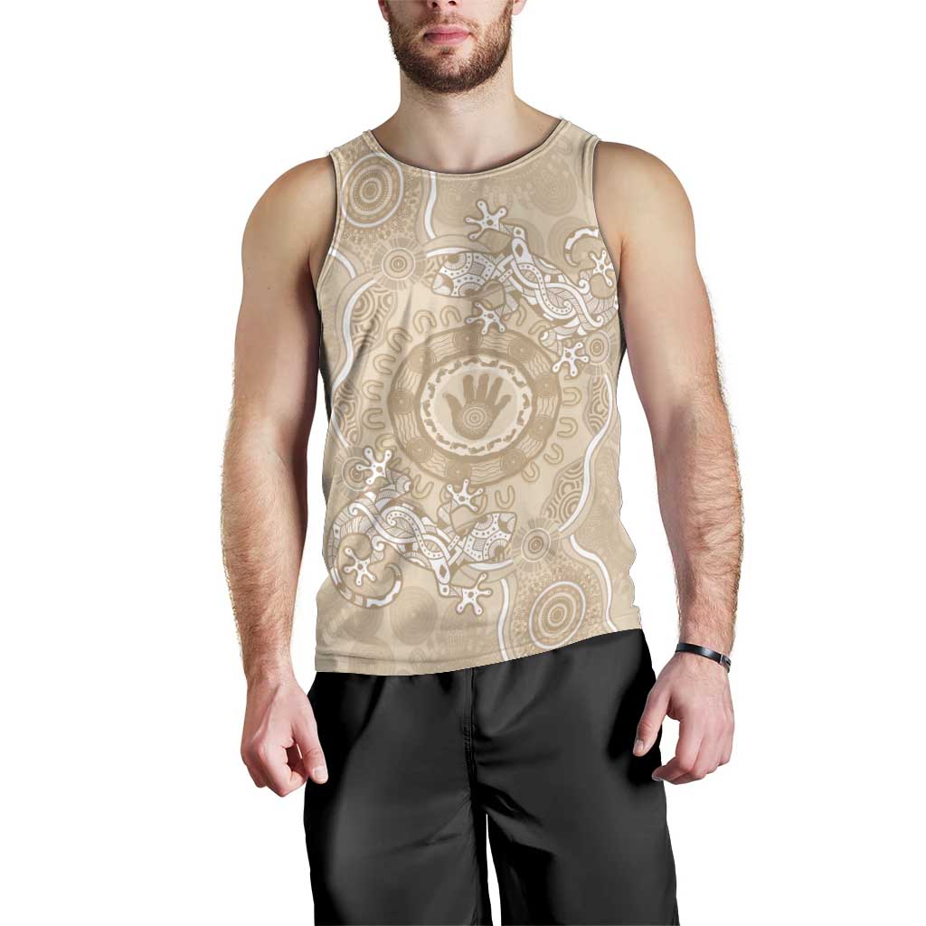 Beige Australia Lizard With Aboriginal Art Men Tank Top