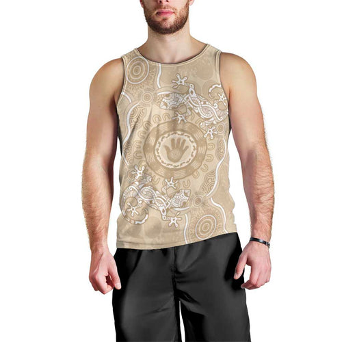 Beige Australia Lizard With Aboriginal Art Men Tank Top