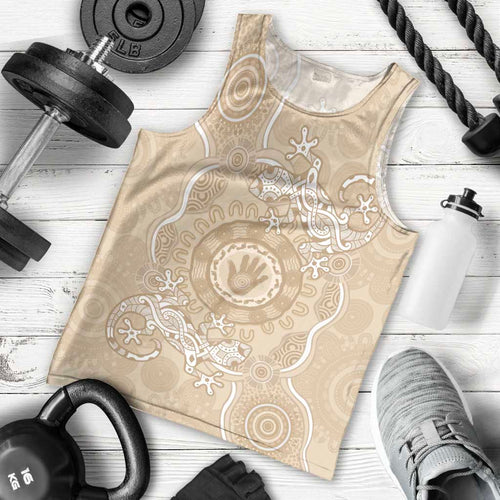 Beige Australia Lizard With Aboriginal Art Men Tank Top