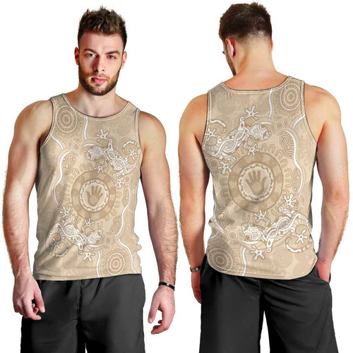 Beige Australia Lizard With Aboriginal Art Men Tank Top