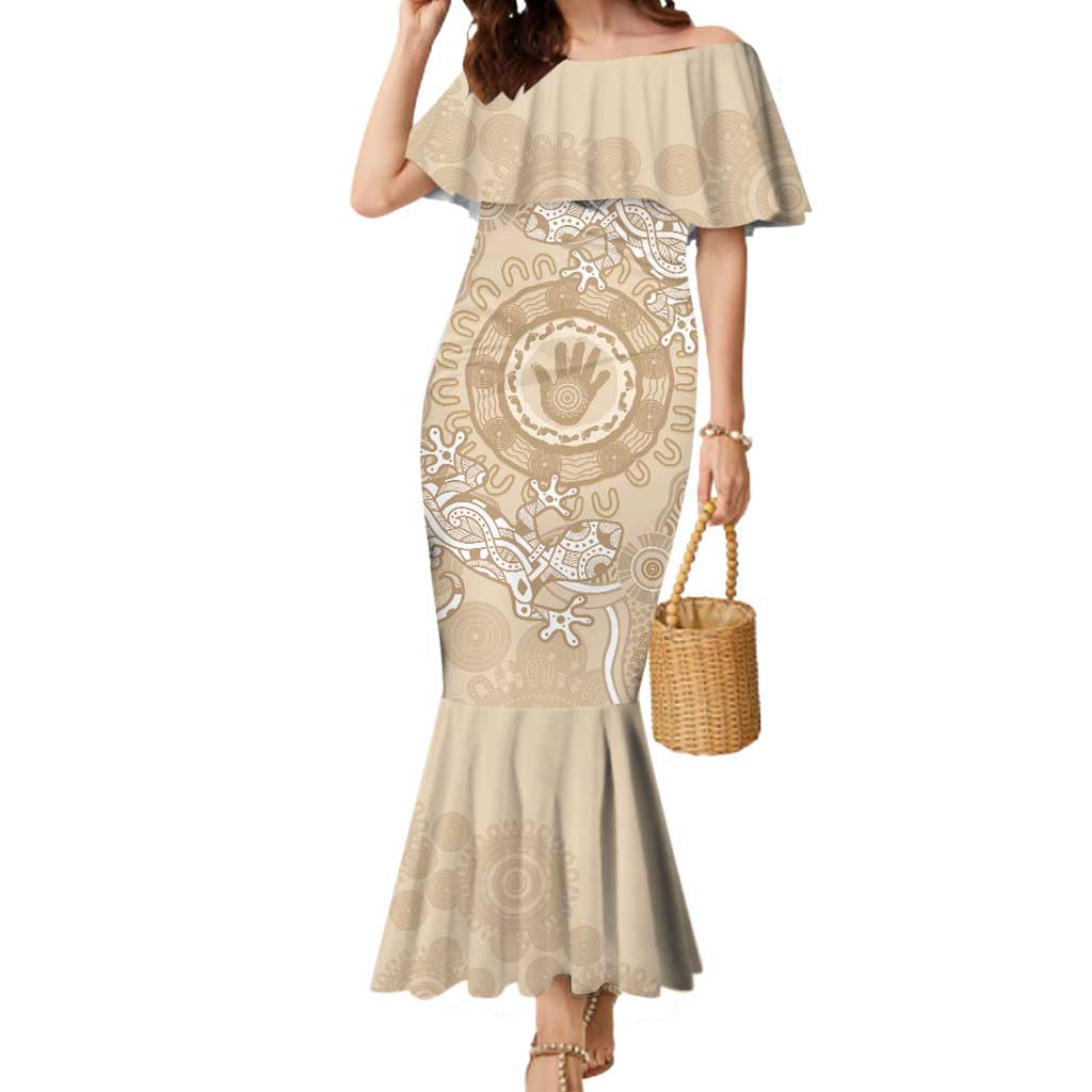 Beige Australia Lizard With Aboriginal Art Mermaid Dress