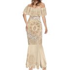 Beige Australia Lizard With Aboriginal Art Mermaid Dress