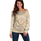 Beige Australia Lizard With Aboriginal Art Off Shoulder Sweater