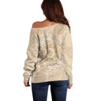 Beige Australia Lizard With Aboriginal Art Off Shoulder Sweater