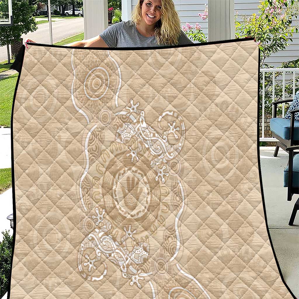 Beige Australia Lizard With Aboriginal Art Quilt