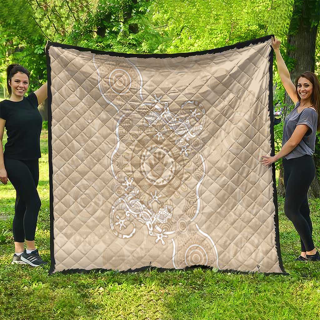Beige Australia Lizard With Aboriginal Art Quilt