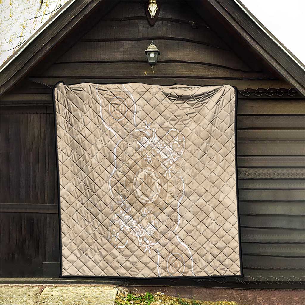 Beige Australia Lizard With Aboriginal Art Quilt