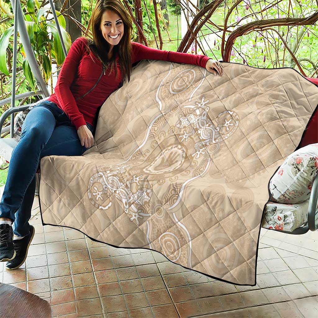 Beige Australia Lizard With Aboriginal Art Quilt