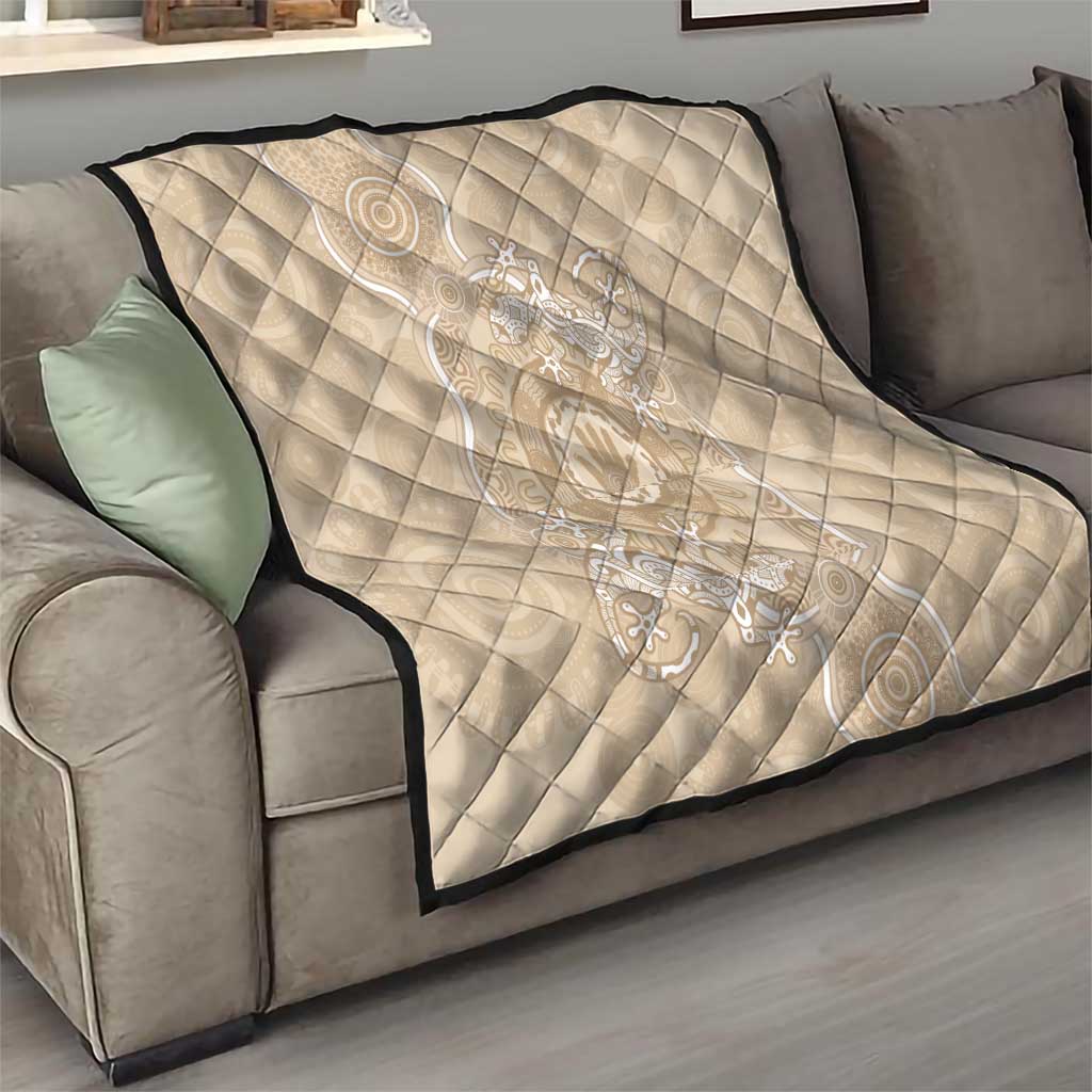 Beige Australia Lizard With Aboriginal Art Quilt
