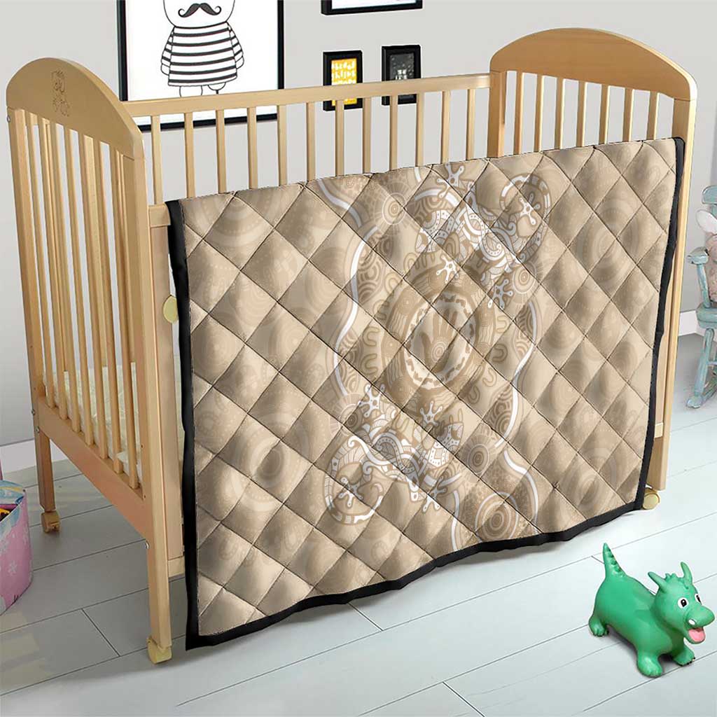 Beige Australia Lizard With Aboriginal Art Quilt