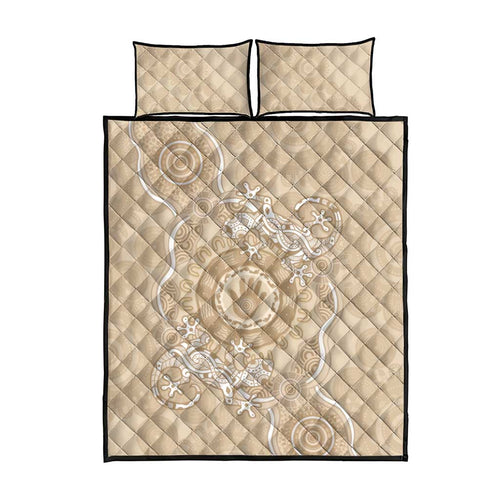 Beige Australia Lizard With Aboriginal Art Quilt Bed Set