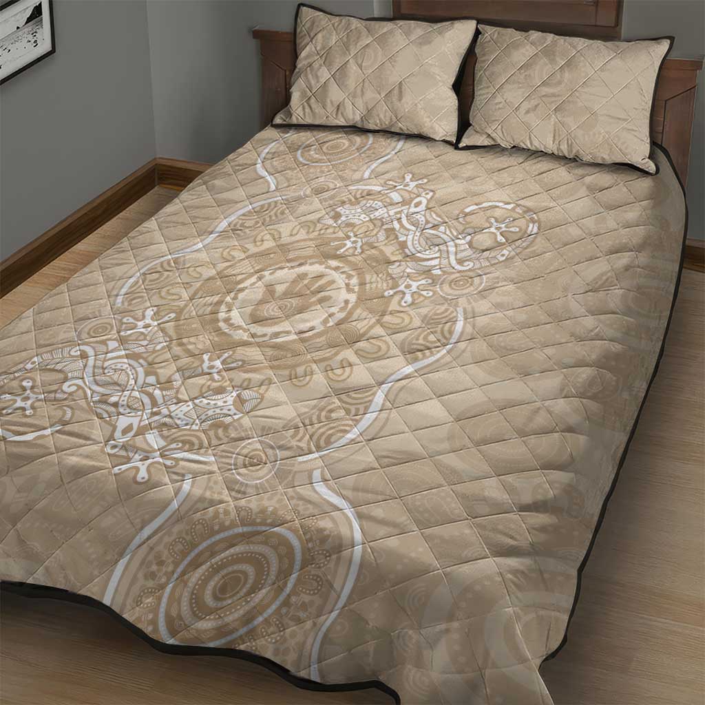 Beige Australia Lizard With Aboriginal Art Quilt Bed Set