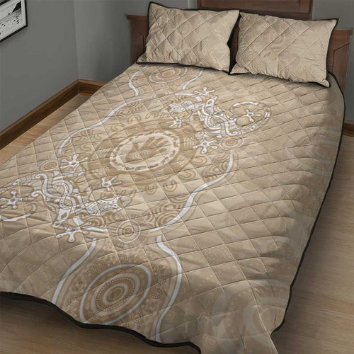 Beige Australia Lizard With Aboriginal Art Quilt Bed Set