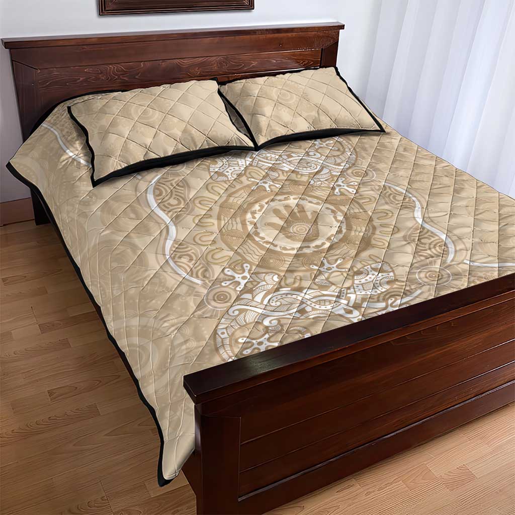 Beige Australia Lizard With Aboriginal Art Quilt Bed Set