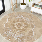 Beige Australia Lizard With Aboriginal Art Round Carpet
