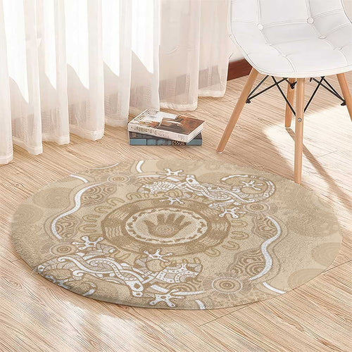 Beige Australia Lizard With Aboriginal Art Round Carpet