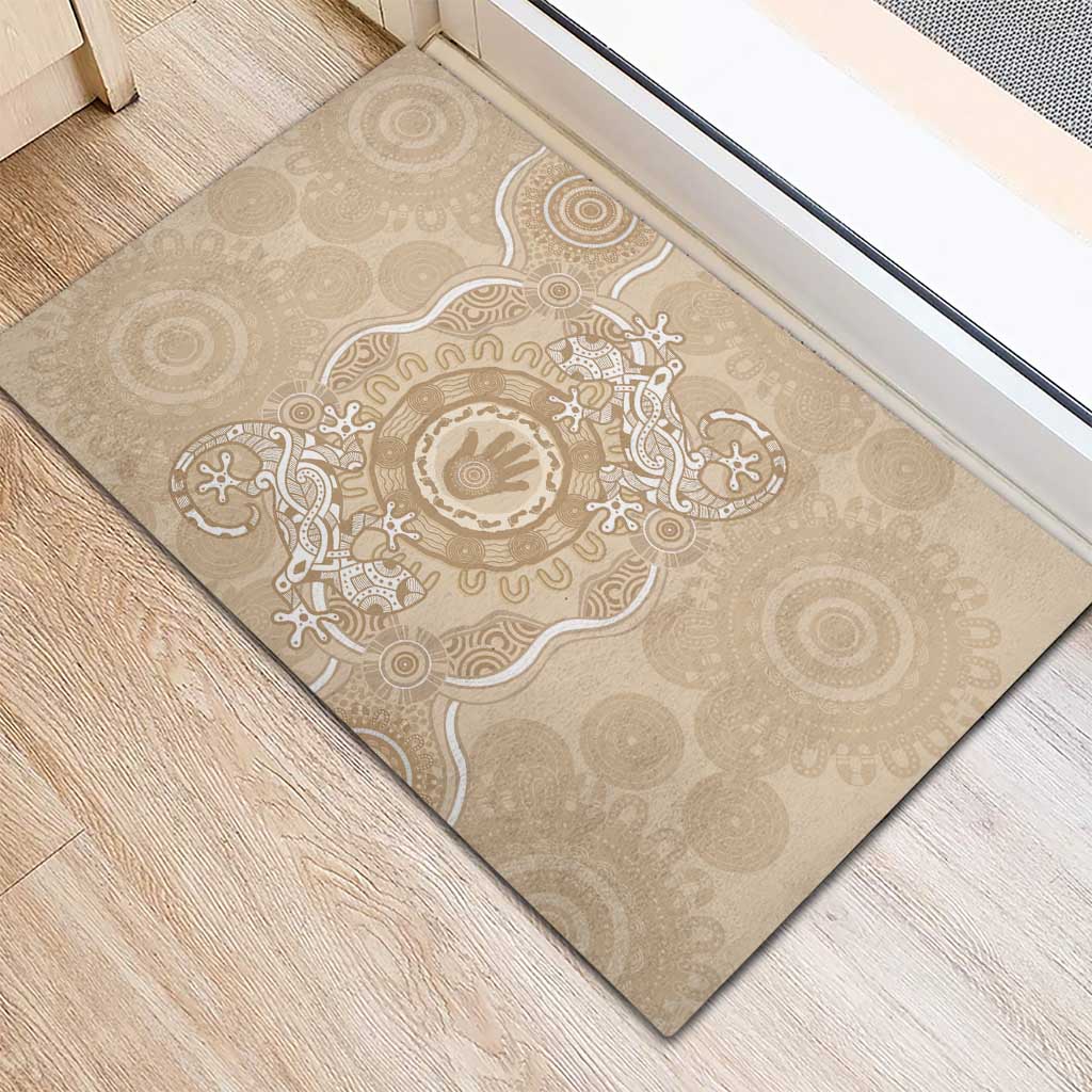 Beige Australia Lizard With Aboriginal Art Rubber Doormat