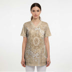 Beige Australia Lizard With Aboriginal Art Scrub Top - Aussie Hoodie