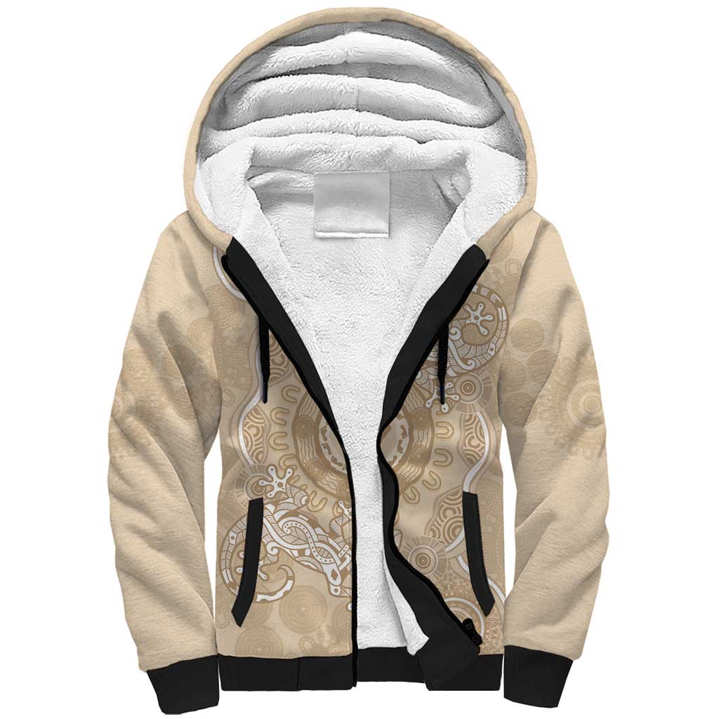 Beige Australia Lizard With Aboriginal Art Sherpa Hoodie