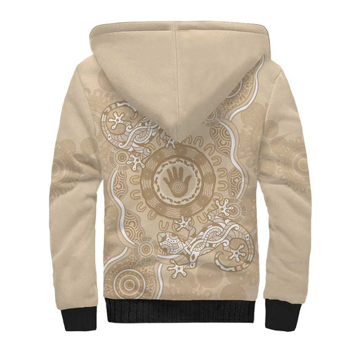 Beige Australia Lizard With Aboriginal Art Sherpa Hoodie
