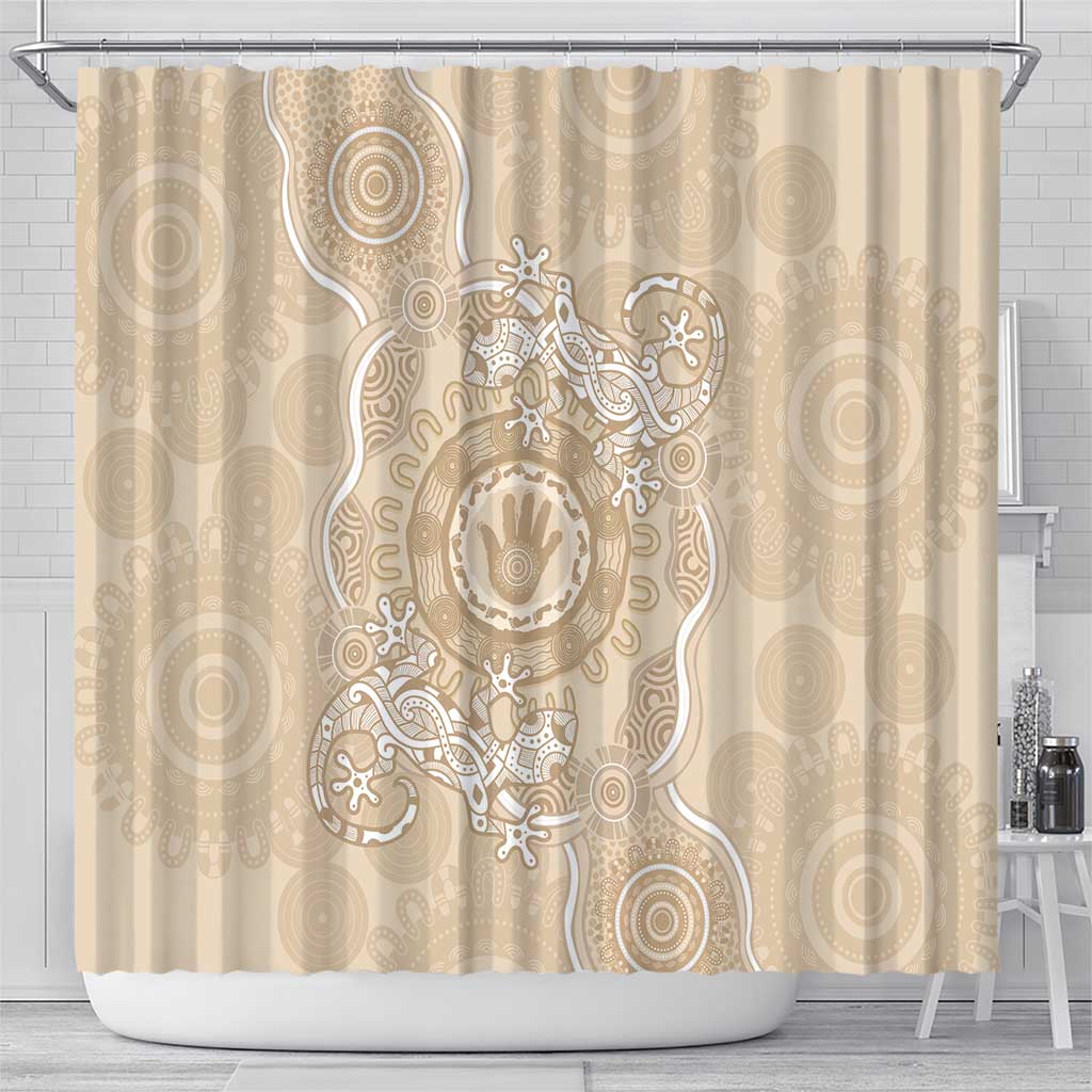 Beige Australia Lizard With Aboriginal Art Shower Curtain