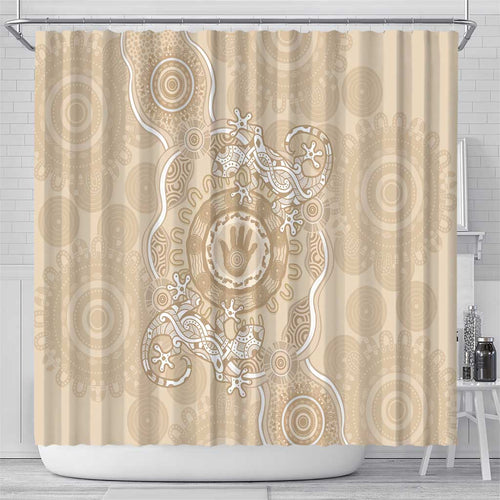 Beige Australia Lizard With Aboriginal Art Shower Curtain