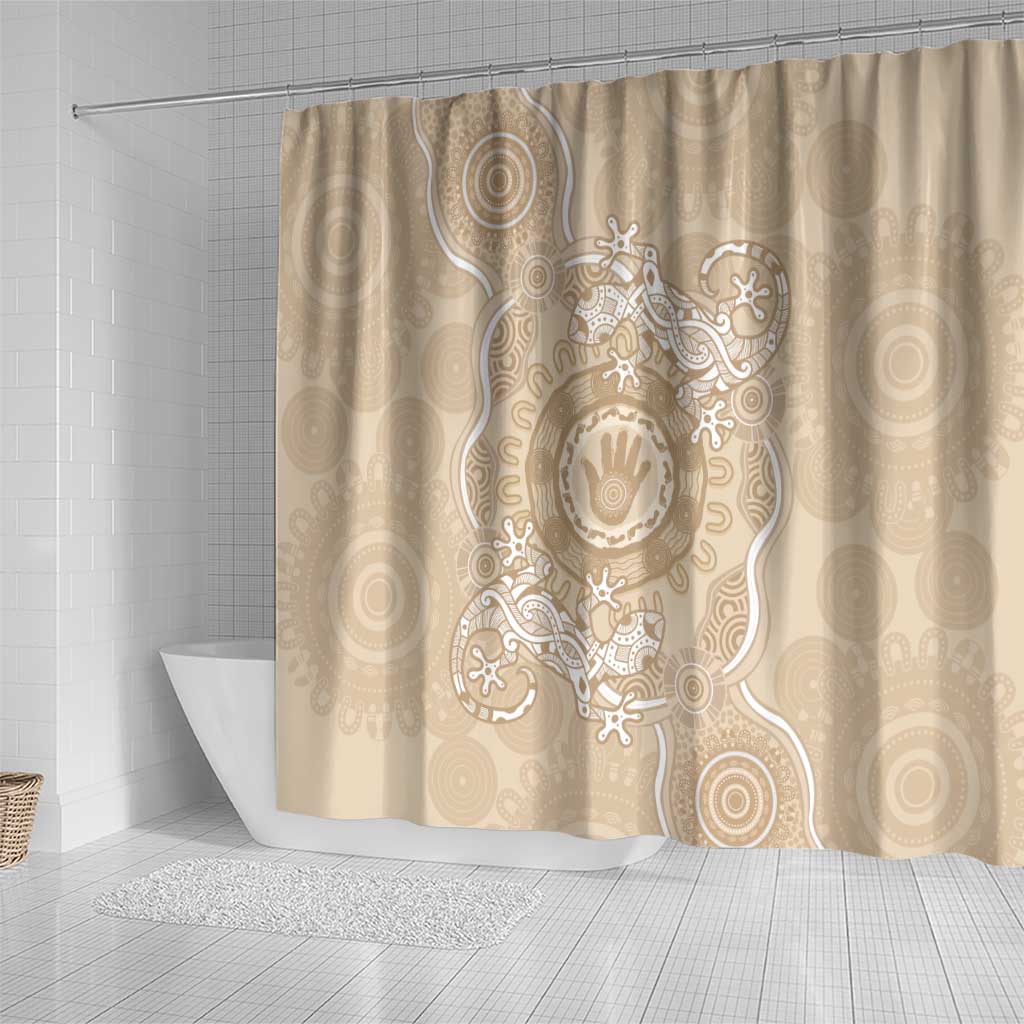 Beige Australia Lizard With Aboriginal Art Shower Curtain