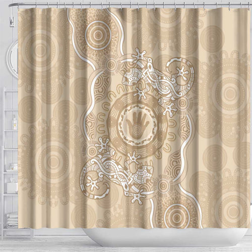 Beige Australia Lizard With Aboriginal Art Shower Curtain