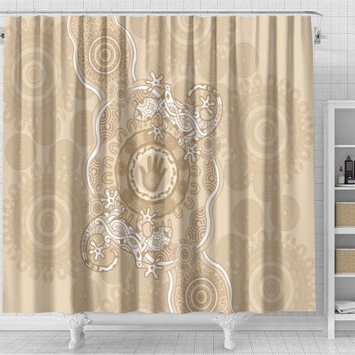 Beige Australia Lizard With Aboriginal Art Shower Curtain