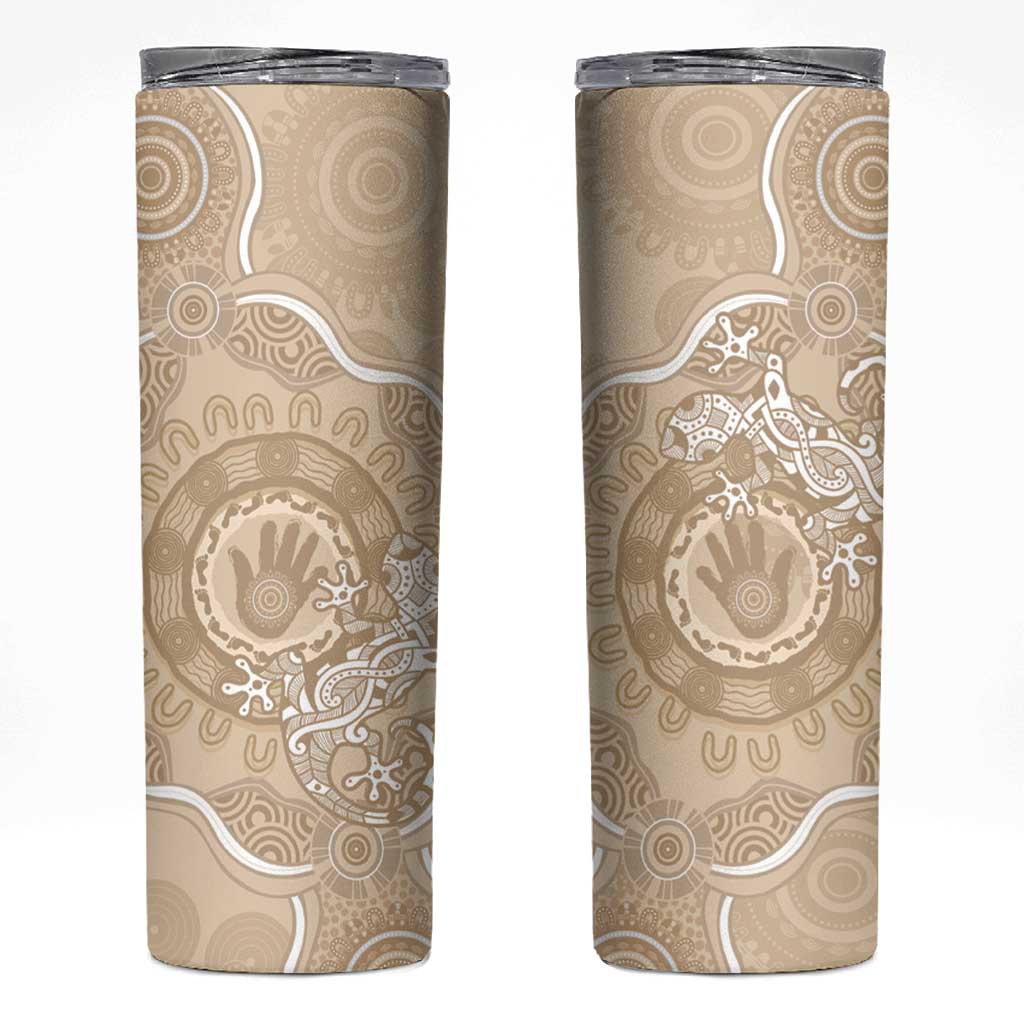 Beige Australia Lizard With Aboriginal Art Skinny Tumbler