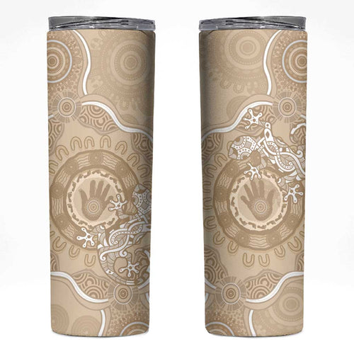 Beige Australia Lizard With Aboriginal Art Skinny Tumbler