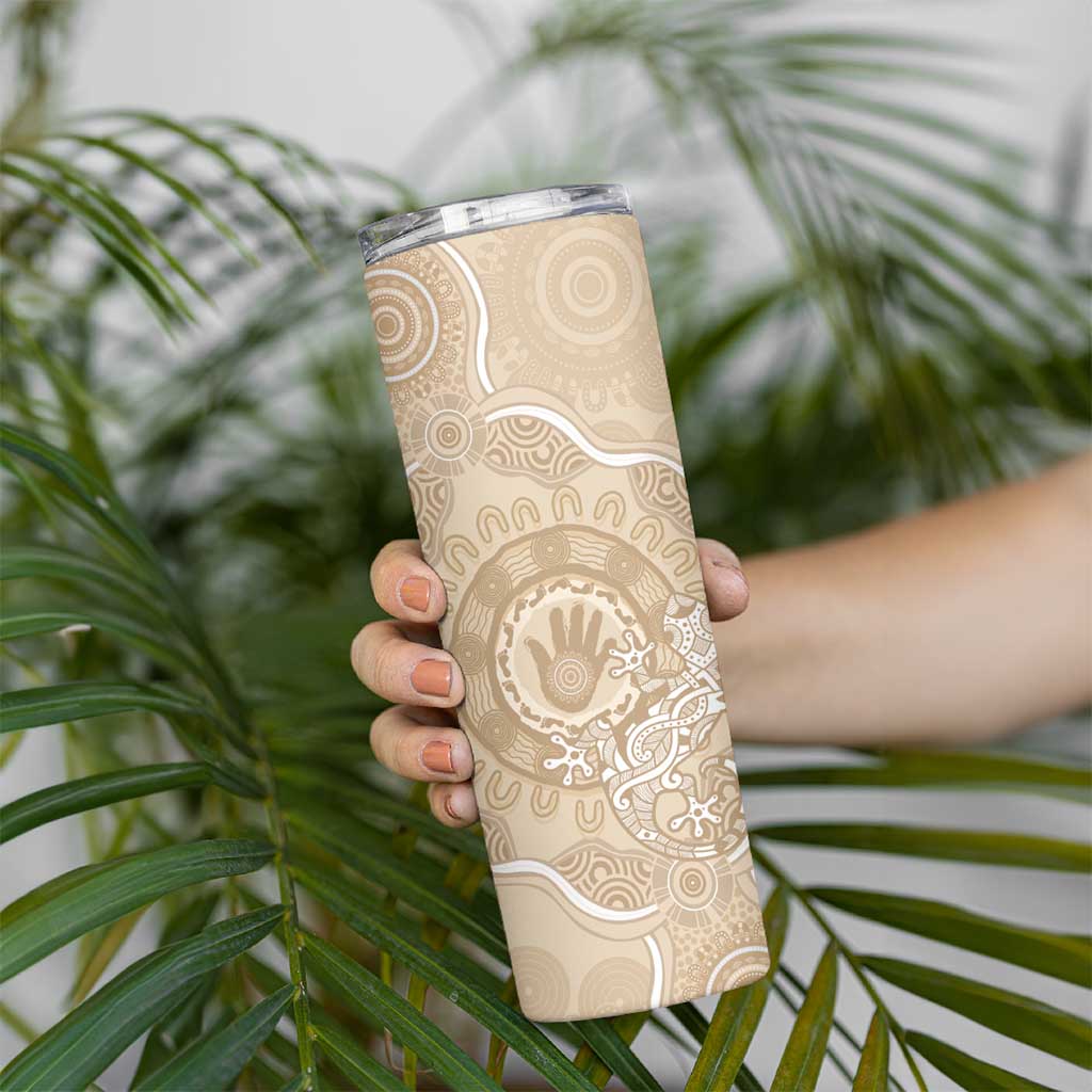 Beige Australia Lizard With Aboriginal Art Skinny Tumbler