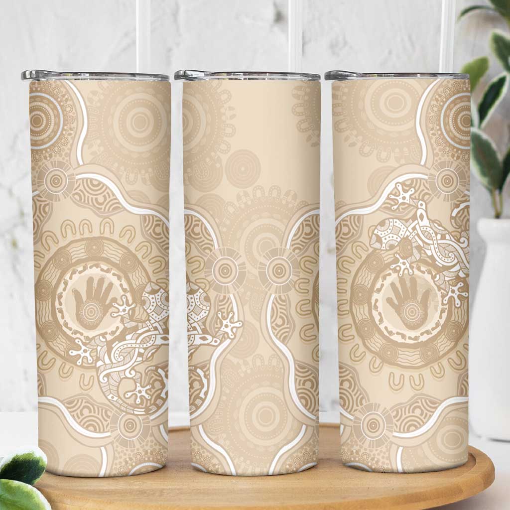 Beige Australia Lizard With Aboriginal Art Skinny Tumbler