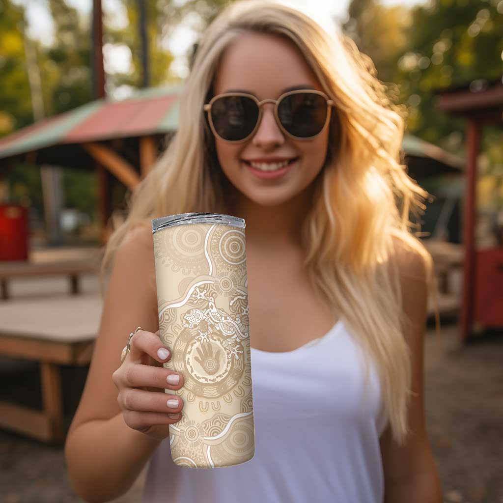 Beige Australia Lizard With Aboriginal Art Skinny Tumbler