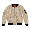 Beige Australia Lizard With Aboriginal Art Sleeve Zip Bomber Jacket