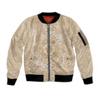 Beige Australia Lizard With Aboriginal Art Sleeve Zip Bomber Jacket