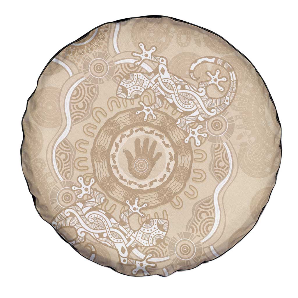 Beige Australia Lizard With Aboriginal Art Spare Tire Cover