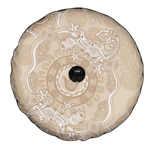 Beige Australia Lizard With Aboriginal Art Spare Tire Cover