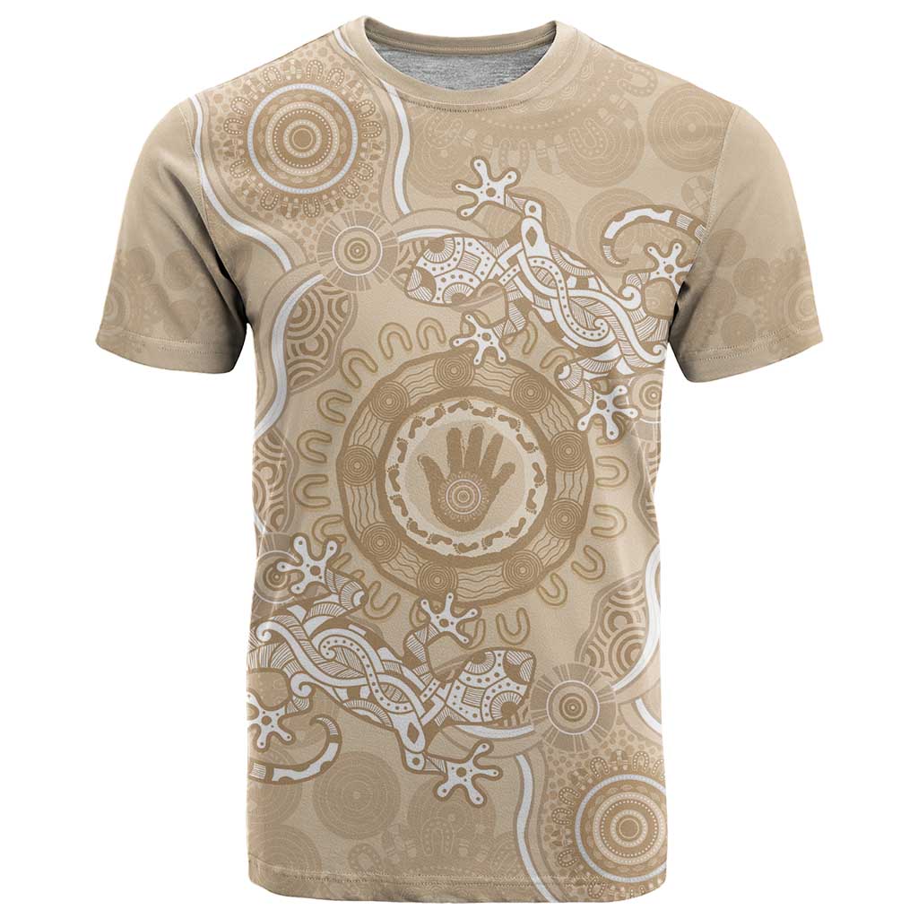 Beige Australia Lizard With Aboriginal Art T Shirt