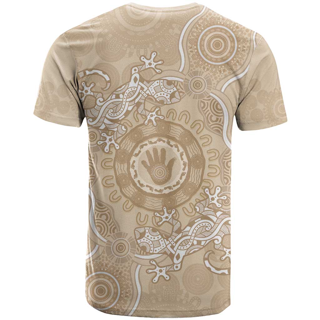 Beige Australia Lizard With Aboriginal Art T Shirt