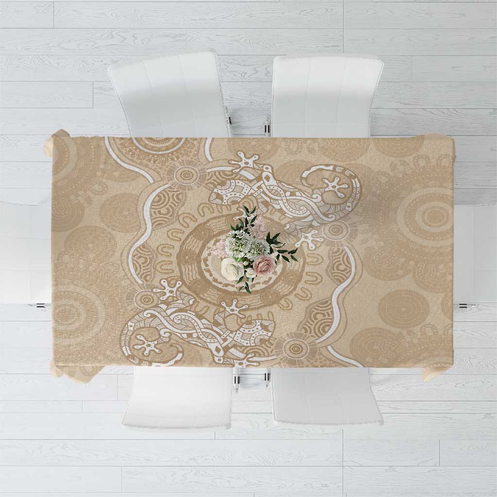 Beige Australia Lizard With Aboriginal Art Tablecloth
